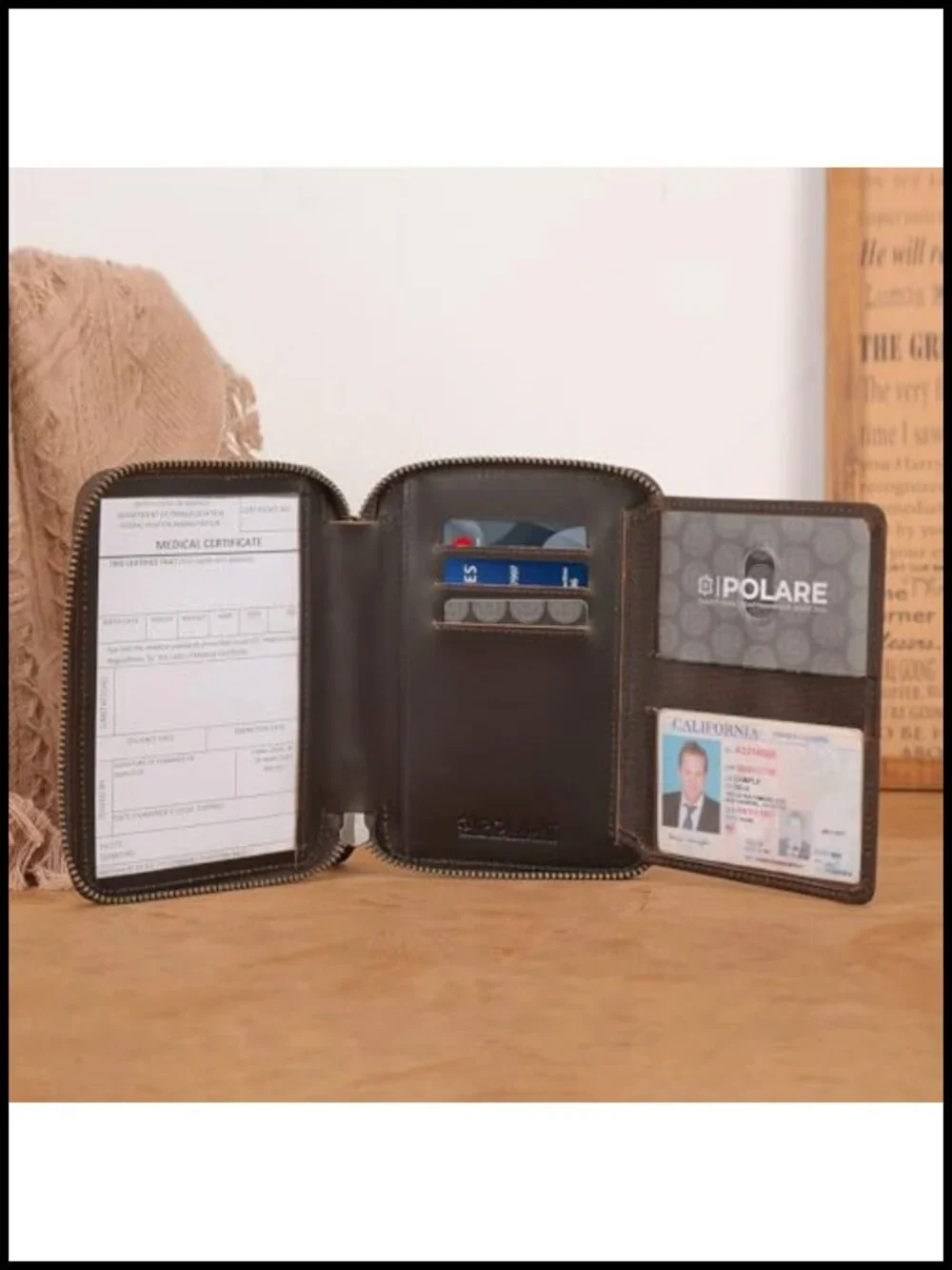 Leather RFID Blocking Tri-fold Travel Wallet Passport Holder Pilot Document